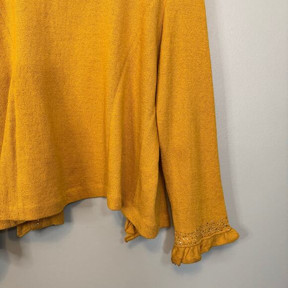 Todd & Olivia Cardigan Womens 20 Mustard Wool Ruffle Open  Sweater Embellished - Picture 3 of 12